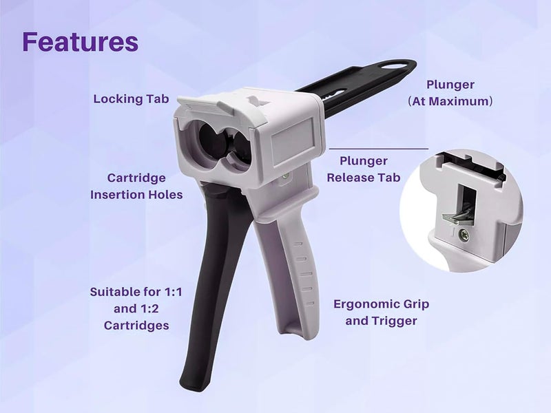 anquanhepro Dispenser Gun, 50ml Dispensing Gun Kit Impression Mixing Dispensing Dispenser AB Gun 1:1/1:2/10:1 or 55ML Single (50ML-1:1) - Image 4